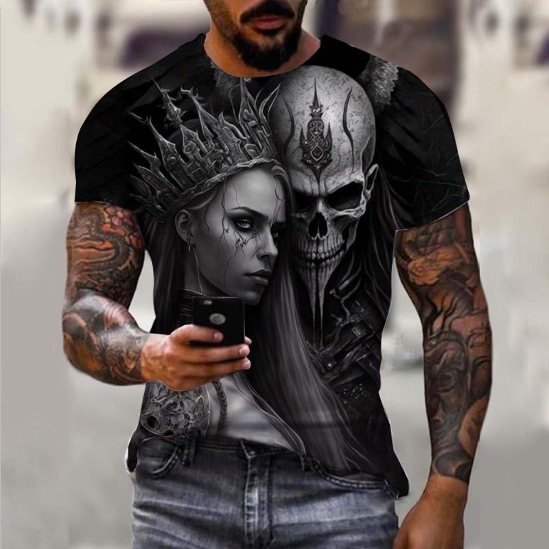 Men's T-Shirt Undead Skeleton Pattern 3d Print Short Sleeve  Casual Man Clothes Summer