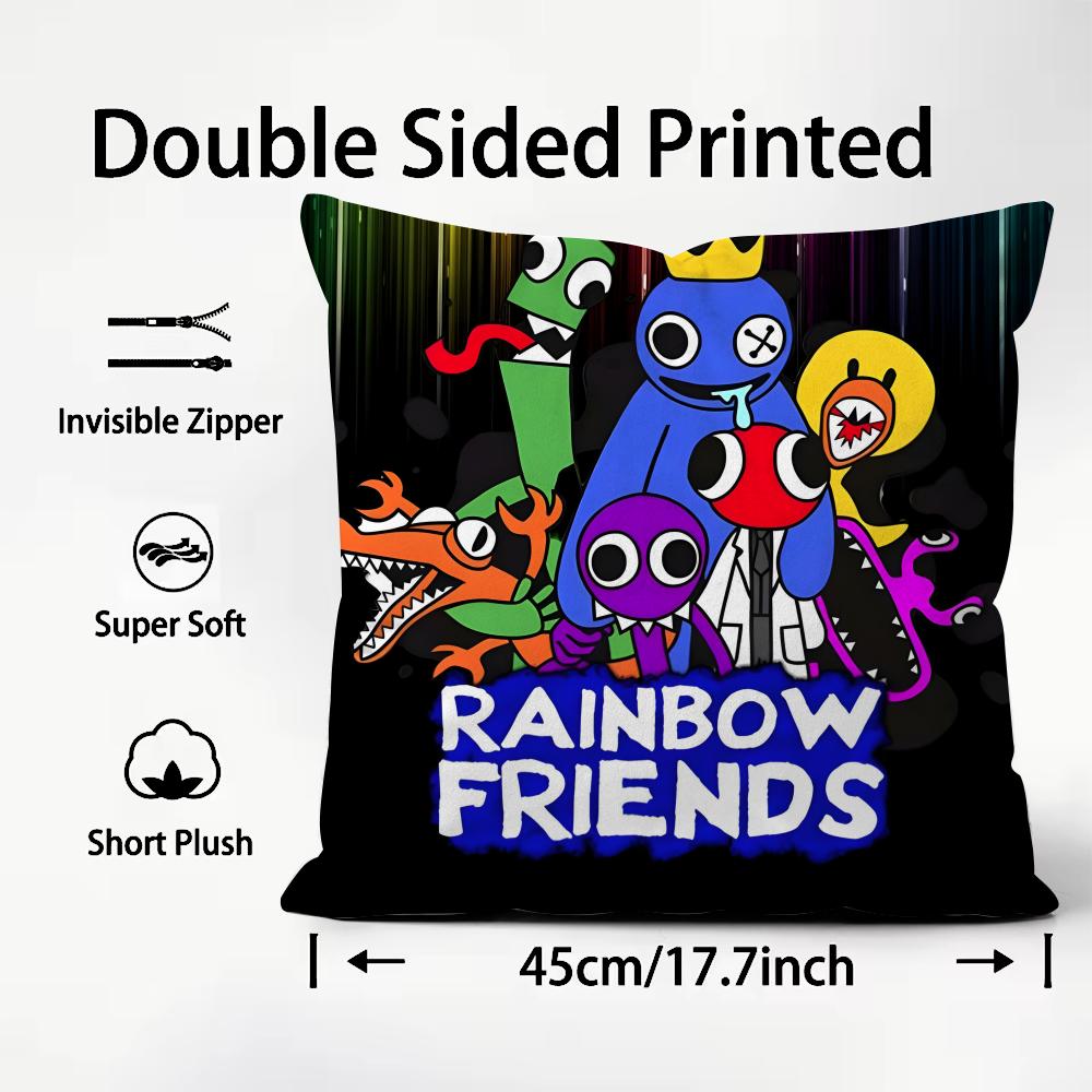 RRainbow FriendsS Cartoon Cushion Cover Plush Fabric Soft DoubleSided Printed Sofa Warm Winter Home Child Gift Pillow Case