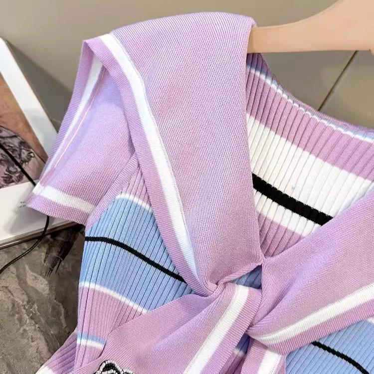Women Flower Beading Tank Tops Striped Casual Summer Vest Ladies Summer Tops Knit Vest With Cape Knitwear B-091