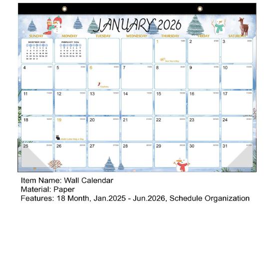 2026-2027 Wall Calendar Jan.2025 - Jun.2026 18 Monthly Planner 12" X 17" Wall Hanging Calendar with Hanging Hook And Julian Dates for Organizing