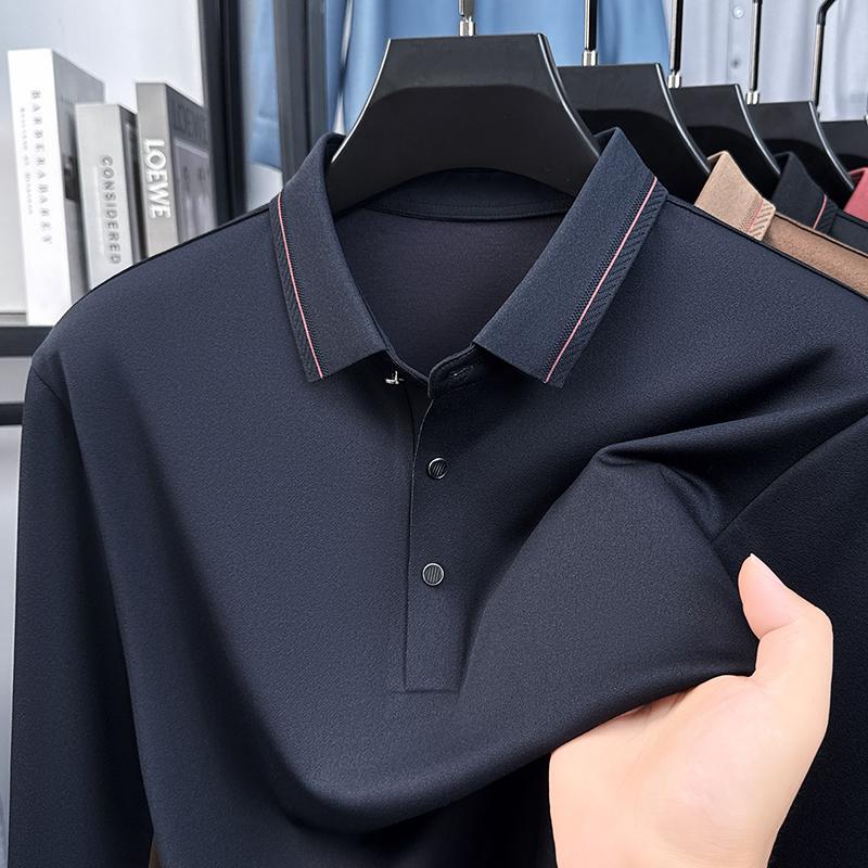 Luxury Brand Quality Men'S Polo Shirt Exquisite Fashion Solid Color Seamless Long Sleeve Autumn Lapel T-Shirt Business Menswear