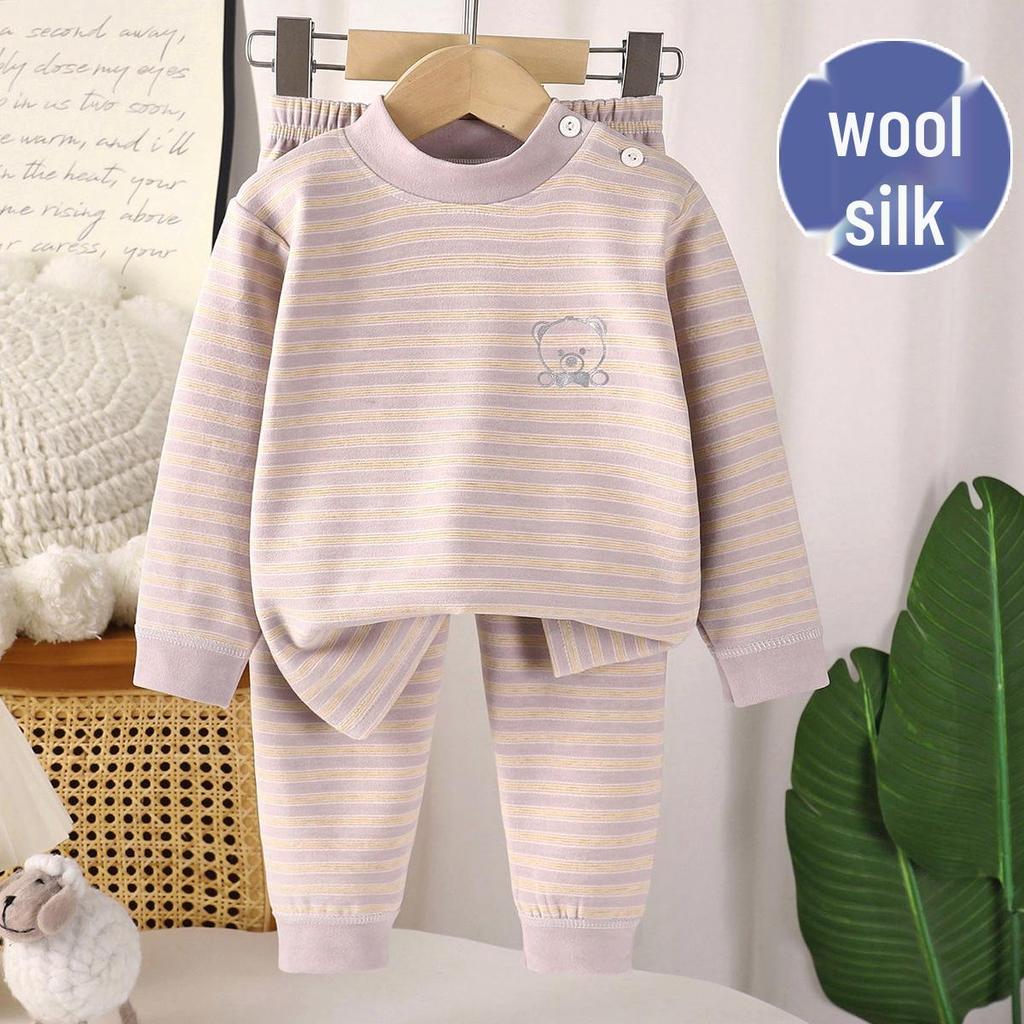 Zimní korejský styl Dětská hedvábná domácí souprava pro 1leté chlapce a dívky - Pohodlné a teplé podzimní dětské oblečení