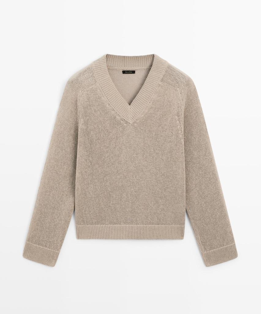 Masimodutti Cotton Blend V-Neck Knit Sweater