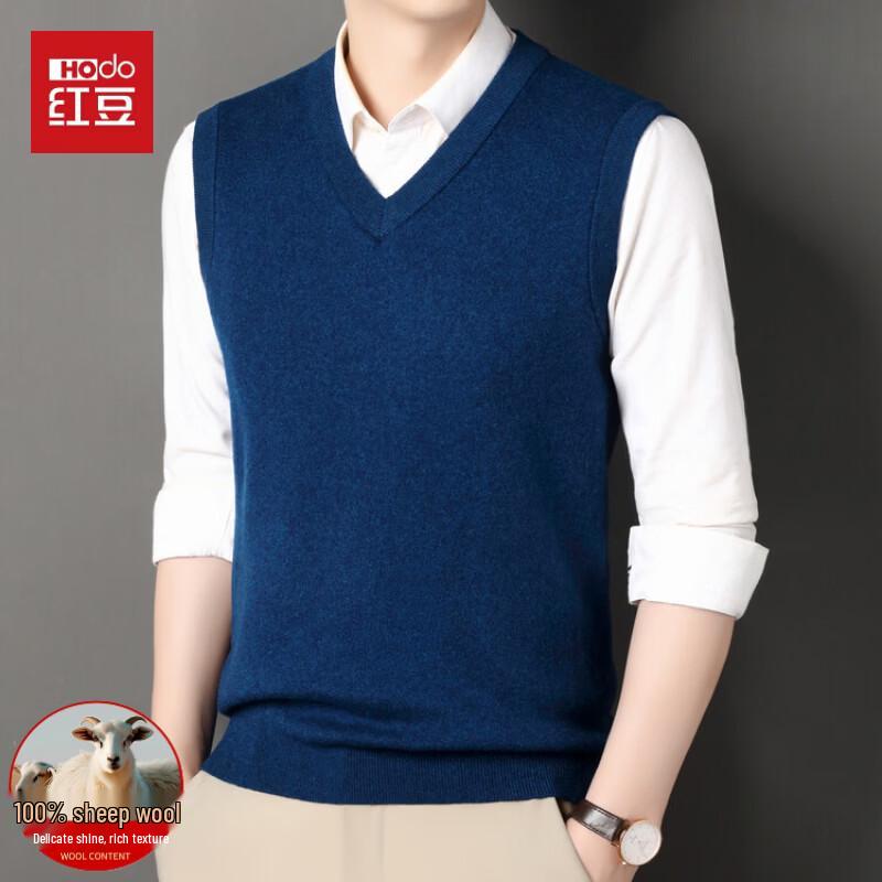 Hongdou Men's 100% Wool V-Neck Sleeveless Sweater Vest