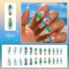 24 Pcs Summer Artificial Nail Long Ballerinas Full Cover False Nail Glittering Stick on Nail Coconut Tree Press On Nail