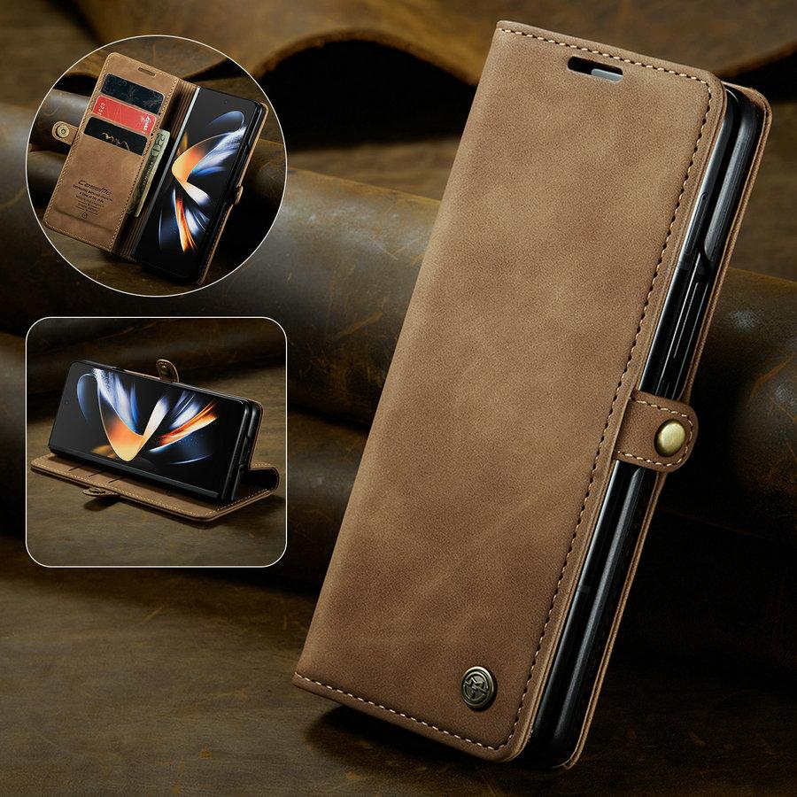 CaseMe Luxury Crazy Horse Design Kickstand Flip Leather Wallet Cover for Samsung for Galaxy Z Fold 4 Business Style Mobile Phone