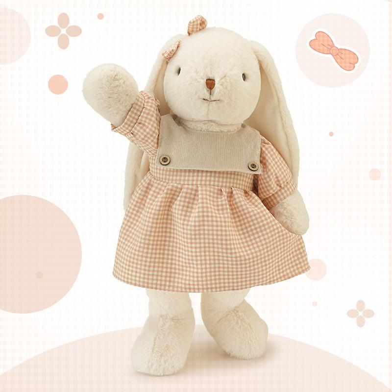 Lily Rabbit Plush Toy Large Sleeping Pillow Gift With Checkered Dress And Bow Decoration For Girls And Kids