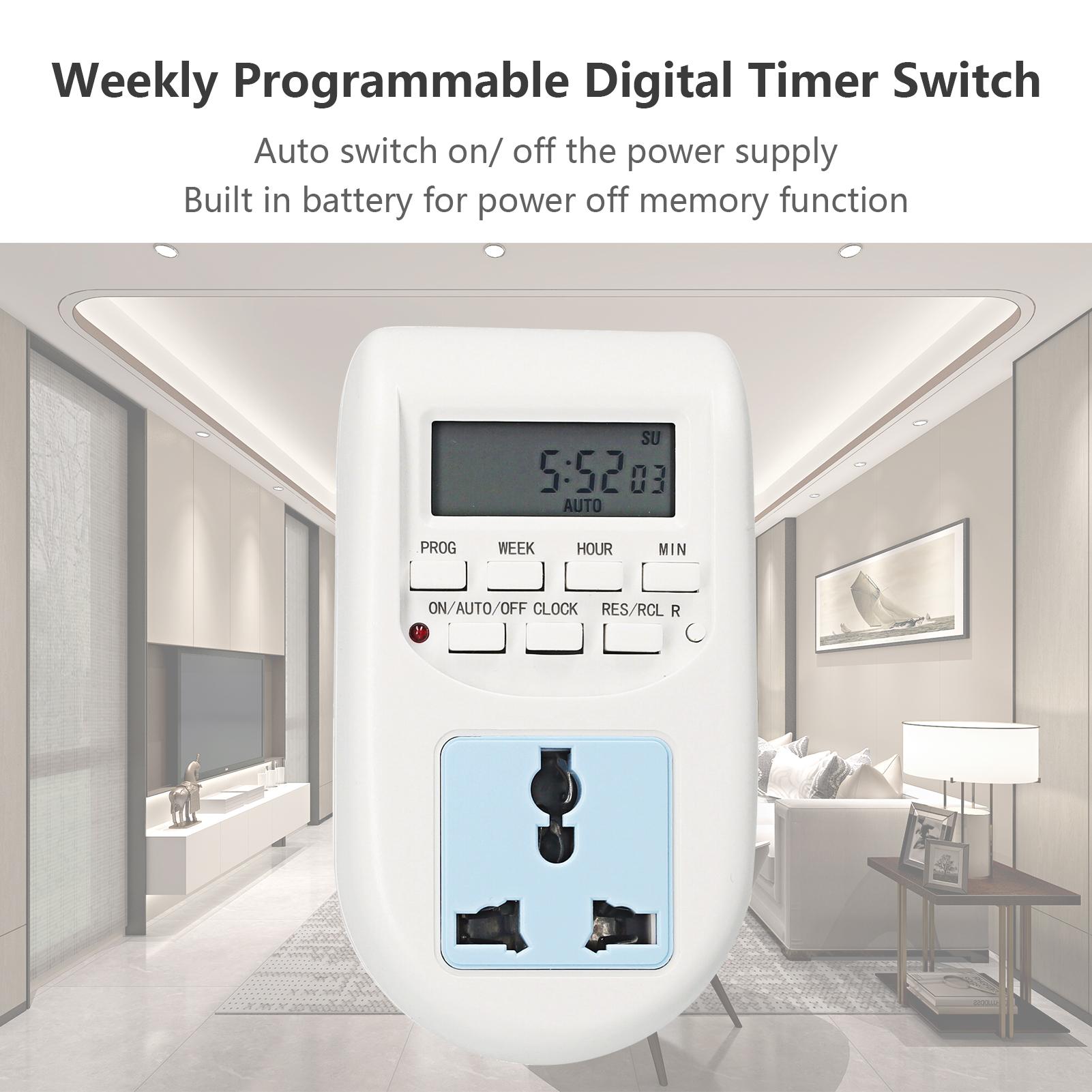 

Plug in Digital Timer Switch Weekly Programmable Electrical Timer Outlet 16 Independent ON OFF Programs for Home