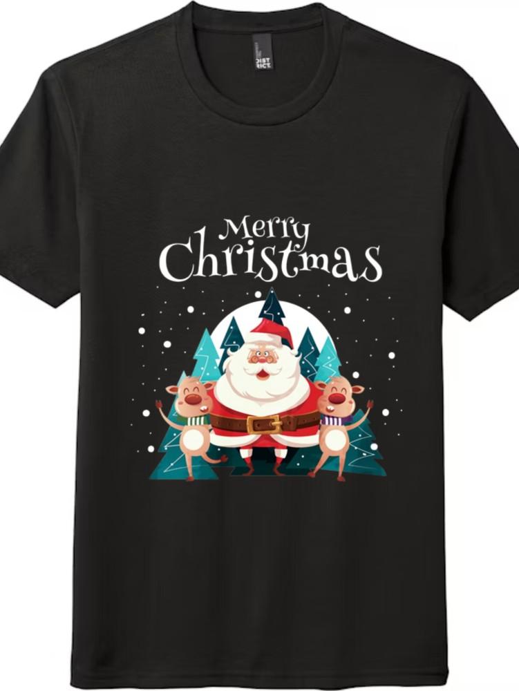 

Merry Christmas Santa and Reindeer Graphic T-Shirt 2XL