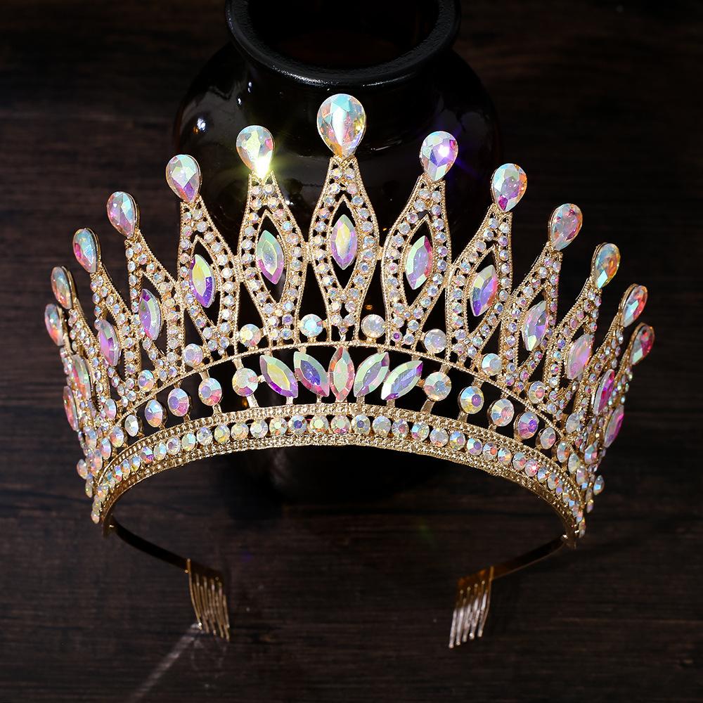 Baroque Queen Large Crystal AB Crowns For Bridal Women Girls Wedding Tiaras Diadem Comb Princess Party Hair Dress Jewelry