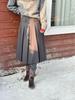 High-Waisted Pleated Wool-Blend Midi Skirt for Women - Autumn/Winter, Slimming A-line with Pressed Pleats and High-Quality Texture