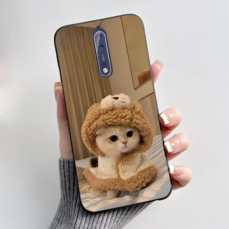 Custodia Per Nokia 8 / Nokia 8 Sirocco Custodia per Telefono Estetica Moda Gatto Carino Nero Opaco Morbido TPU Silicone Copertura Protettiva Paraurti