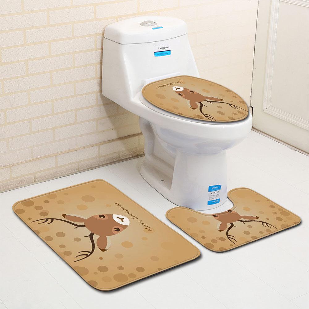 Christmas Bathroom Floor Mat Toilet Three-Piece Set