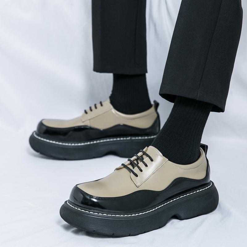Cheap men's shoes 2025 spring new platform leather shoes fashion trend casual business color matching trendy men