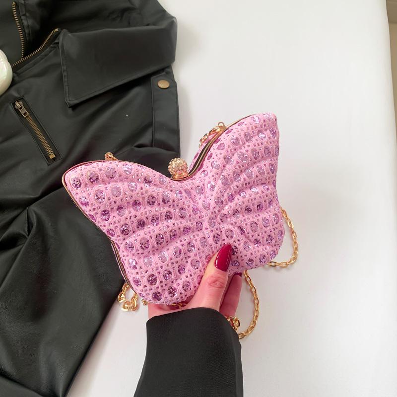 Small Handbag with Butterfly Clasp, Small Square Bag with Chain Strap for Cross-body Carrying, Red Envelope