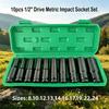 10Pcs 1/2 Inch Drive Deep Impact Socket Set Metric 8-24mm Deep Socket Set  Automotive Maintenance