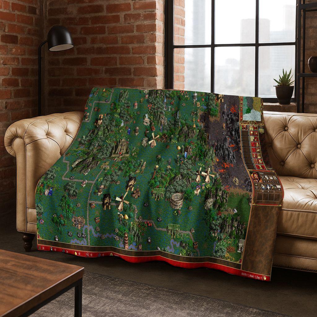Retro Heroes of Might and Magic Map Games Art Flannel Blanket,Cozy Soft Throw Blanket for Home Bedroom Bed Sofa Cover Gift kids