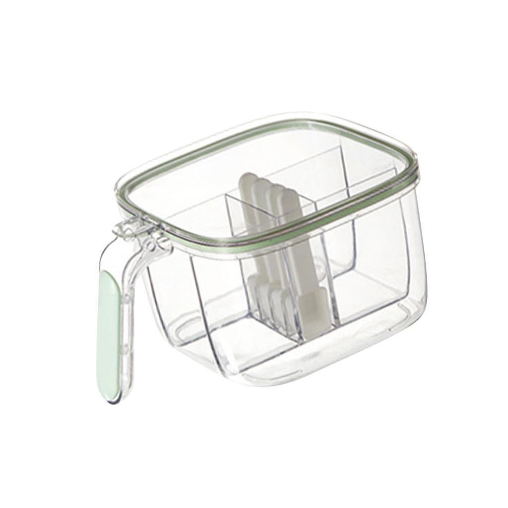 4 In 1 Seasoning Box with Lid and Spoons 4 Compartments Spice Jar Sealed Condiment Container for Home Kitchen Light