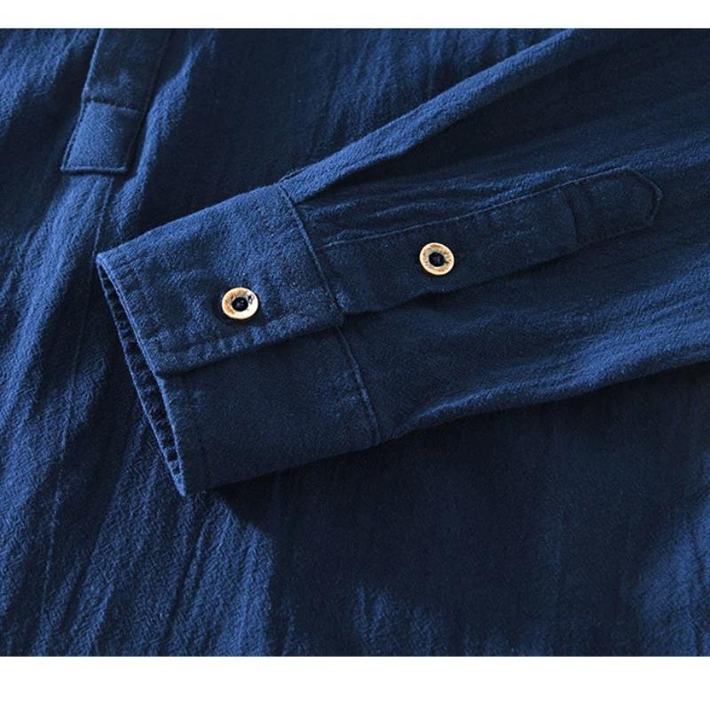 Chinese Retro Style Cotton Linen Tshirt for Men Summer Long Sleeve Top Daily Casual Stand Collar Pullover Men T-shirt 4XL