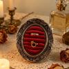 Ring Display Tray with Multiple Horizontal Slots, Ornate Oval Scrollwork Frame and Flat Base for Tabletop Presentation