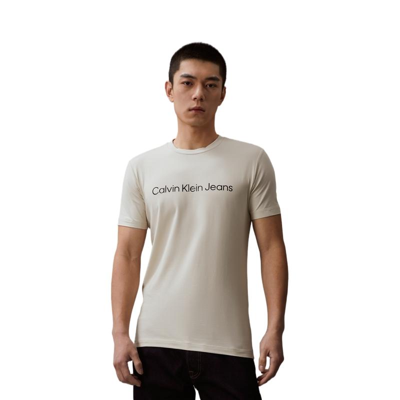 Calvin Klein T-Shirts Unisex Ivory Crew Neck Moderate Straight Fit J320931-ACF