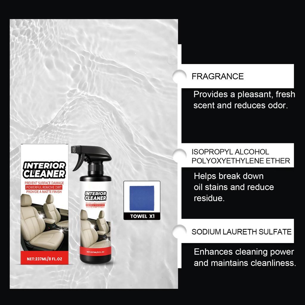 Car Interior Cleaner; Car Foam Cleaner; Car Dirt Cleaner; Fully Applicable To A Variety Of Interiors, Including Carpets And Seats(237ML)