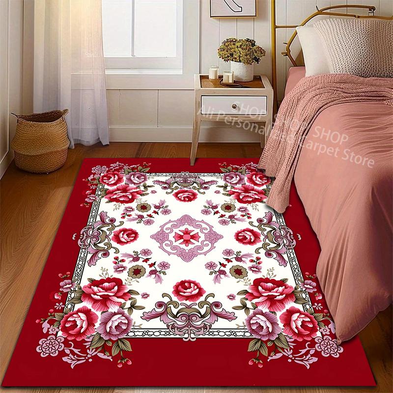 Klassischer Vintage Blumen Teppich für Wohnzimmer Schlafzimmer Sofa Heimdekoration Rutschfeste Fußmatte Moderner Teppich Luxuriöses Geschenk