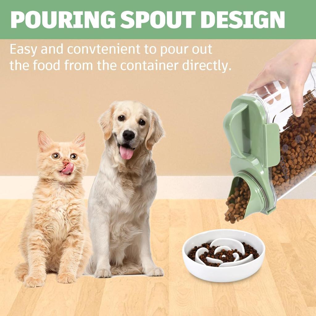 Dog Food Container Small, Pet Food Container with Airtight Pour Spout, Cat Food Storage Container with Measuring Cups, Portable Small Dog Food