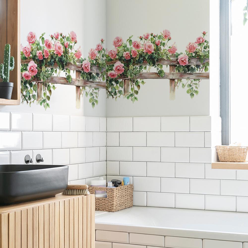 Kreative Rosenknospen Grüne Blätter Zaun Schlafzimmer Wohnzimmer Zuhause Wandhintergrund Verschönerung Dekoration Wandaufkleber