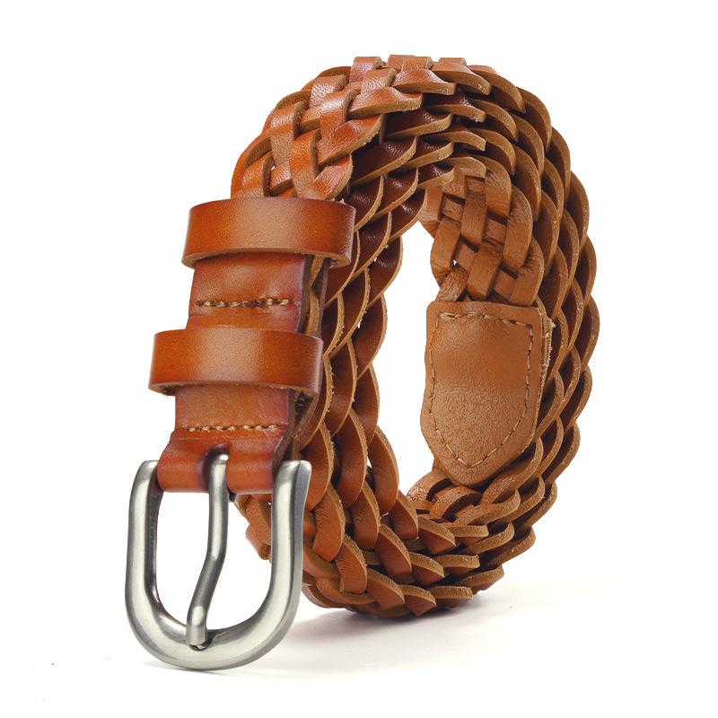 Women'S Belt, Genuine Leather Without Punching, First Layer Cowhide Woven Pin Buckle Belt, Pure Cowhide High-End Belt