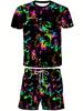Strandhaus-Stil Strahlender Heiligenschein Graffiti Ganzkörper Digitaldruck Pullover Rundhals T-Shirt Und Strandhosen Set