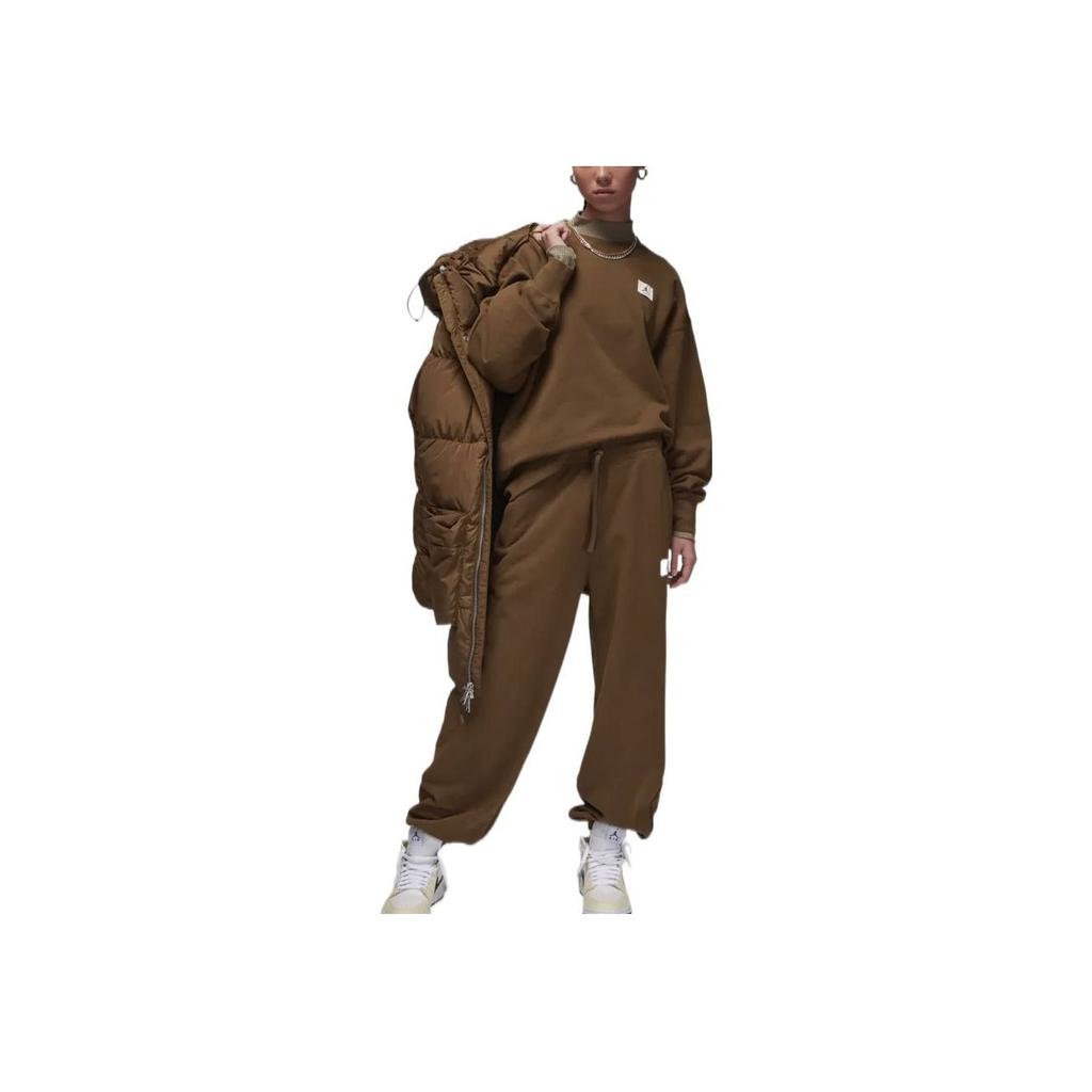 Jordan Logo Patch Solid Color Casual Loose Fleece-Lined Sweatshirt Women Tops Olive-Green DQ4600-385