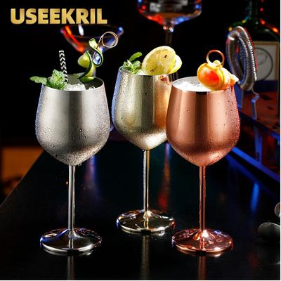 500ML 304 Stainless Steel Single Layer Goblet Red Wine Glass Metal Cups Champagne Glasses Copper Plated for Bar Restaurant