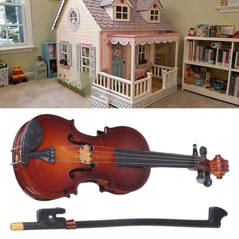 Violin Instrument Pretend Play for Kids Role Furniture Model Toy 1:12 Scale Vintage Violin Play Dollhouses