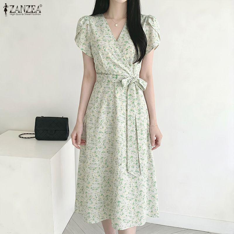 

ZANZEA Women Casual V-Neck Short Sleeve Floral Print Dress 2XL