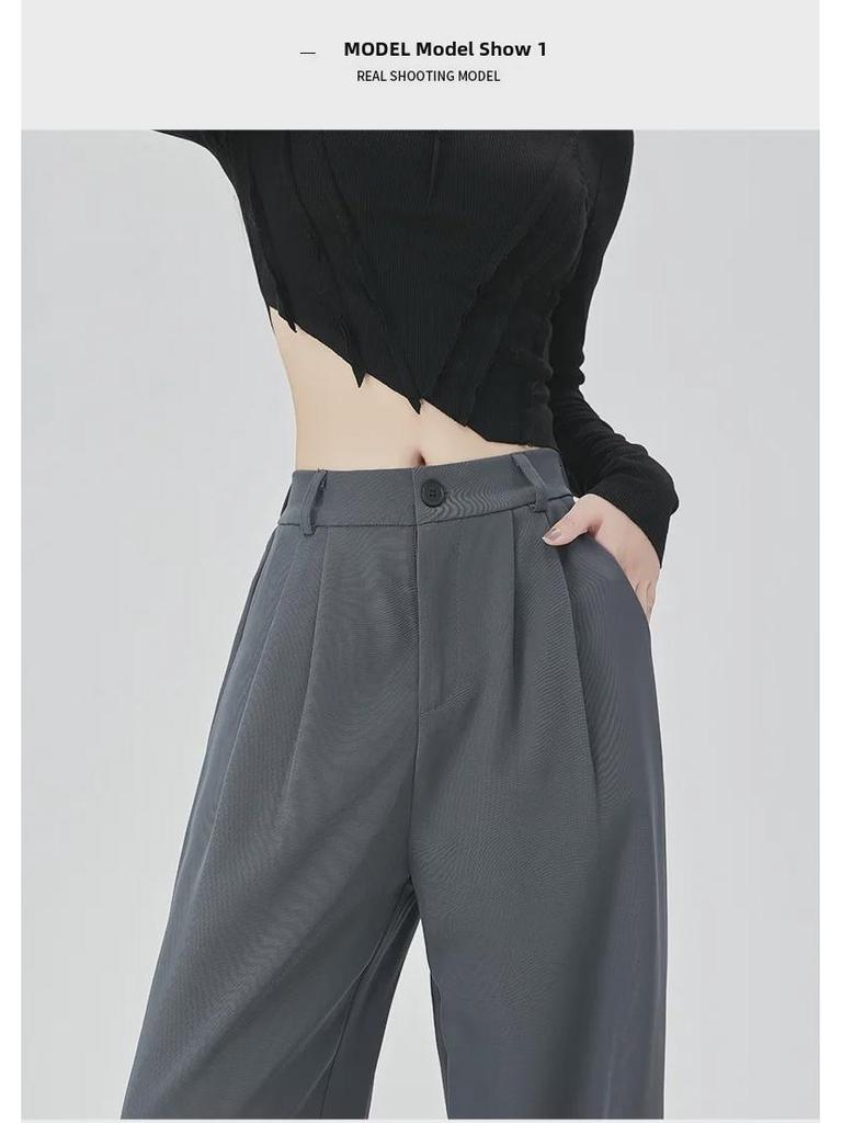 Women's High-Waist Black Wide-Leg Suit Pants - Autumn Casual, Slim, & Straight Leg Fit