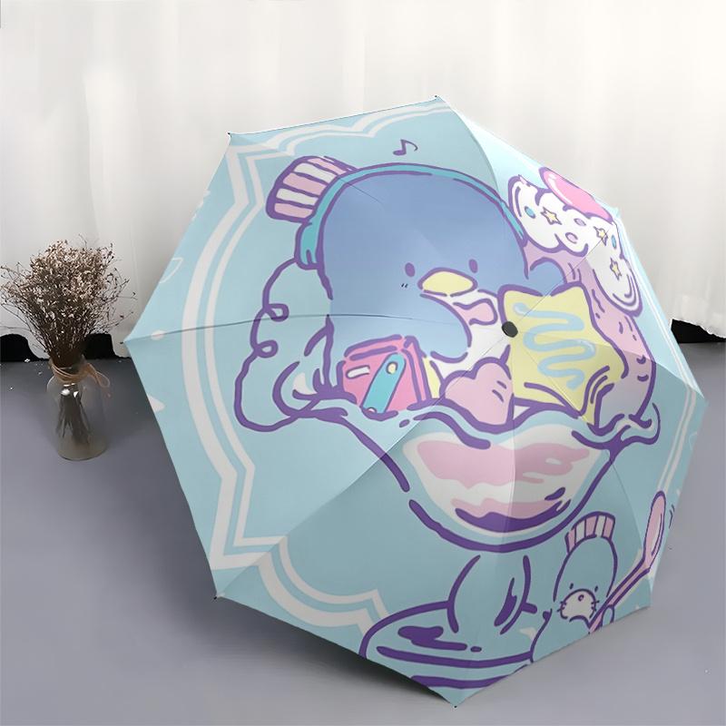 1pc Kawaii Ice Cream Sundae with Cherry Topping - Cute Dessert Illustration for Fans, Travelers, Everyday Use, Festive Gift, Auto-Open Close Umbrella,