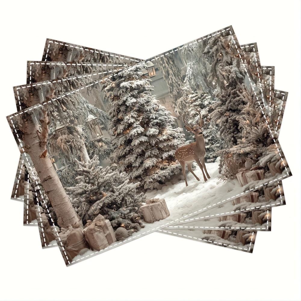 4/6/8Pc Vintage Red Base Peony Floral Border Linen Placemats Anti Slip Table Mats For Dining Kitchen Table Home Decoration