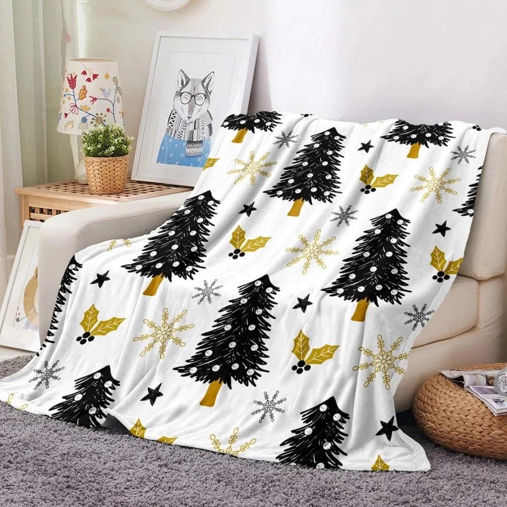 Christmas Theme Flannel Throw Blanket Christmas Tree Snowflake Pattern for Couch Bed Sofa Festival Gift for Boy Girl Lightweight
