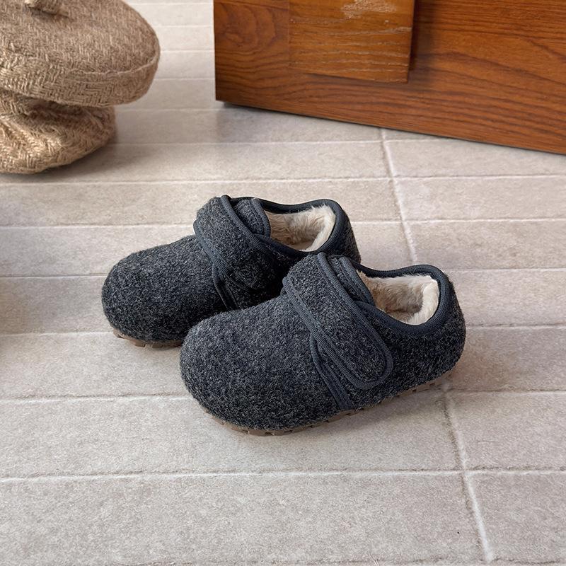 Kids Fleece Lined Felt Casual Hook Loop Warm Shoes 21 темно-серого