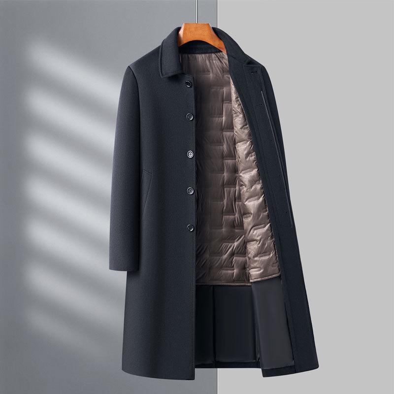 Men's Korean Style Detachable Down Liner Wool Overcoat, Winter 2025