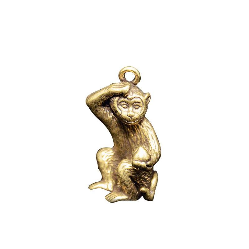 Brass Monkey Zodiac Keychain Decorative Figurine Chinese New Gift Tea Pet Ornament