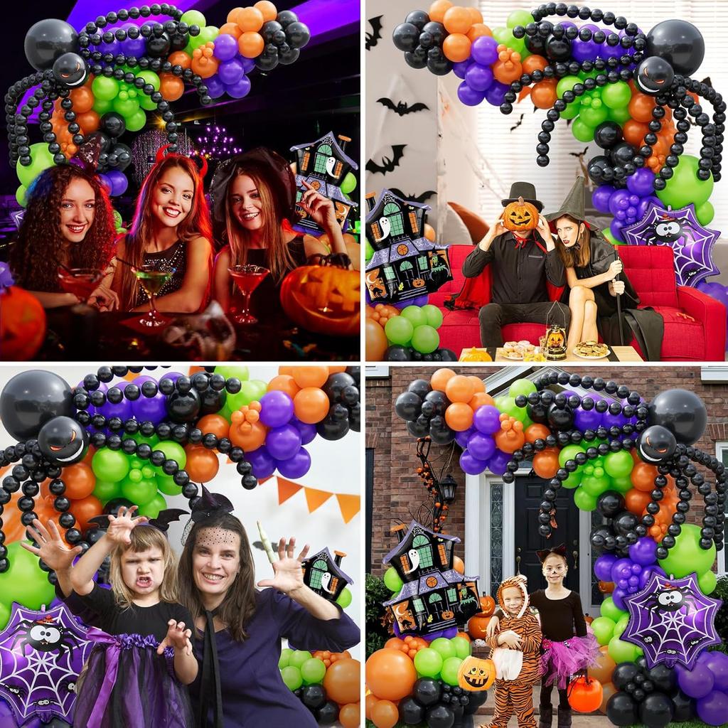 Bonropin 175pcs Halloween Balloon Garland Arch kit with Black Orange Green Purple Balloons Spider Balloons Halloween Foil Balloons for Halloween