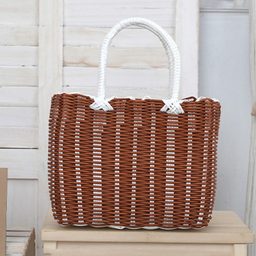 Rattan Woven Handmade Wicker Shopping Basket PVC 24*14*18cm Picnic Storage Basket Multicolors Garden Imitating Flower Basket
