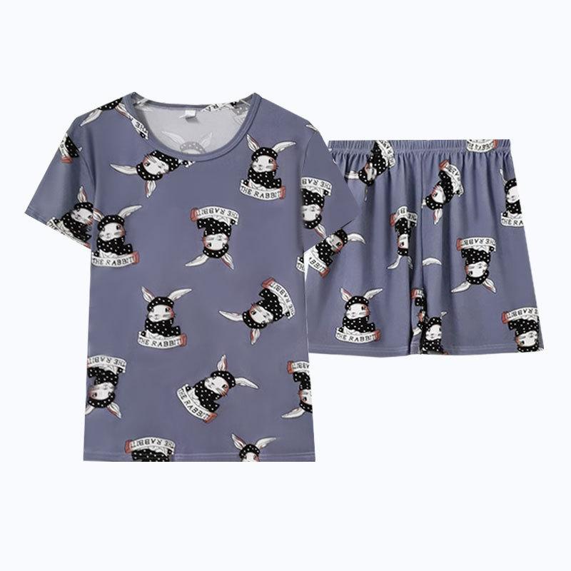 Summer new cardigan thin Korean cartoon pajamas women can wear casual short-sleeved loungewear suit
