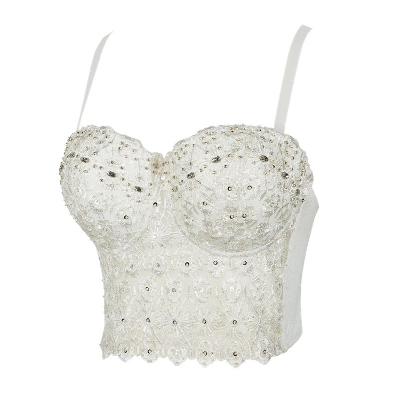 Fashion New New Arrival Vest Sexy Suspenders Backless Lace Embroider Light Diamond Wrapped Chest and Waist Tube Top Intimates Outwear