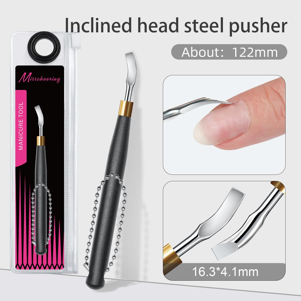 Black Handle Hook Type Cuticle Pusher Nail Polish Remover Gel Scraper Stainless Steel Clean Manicure Tool for Nail Art