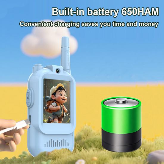 2 Stück Kinder-Video-Sprechanlage mit Live-Video- und Audio-Chat, wiederaufladbare Walkie-Talkies, Outdoor-Kommunikationsgerät für Jungen und Mädchen