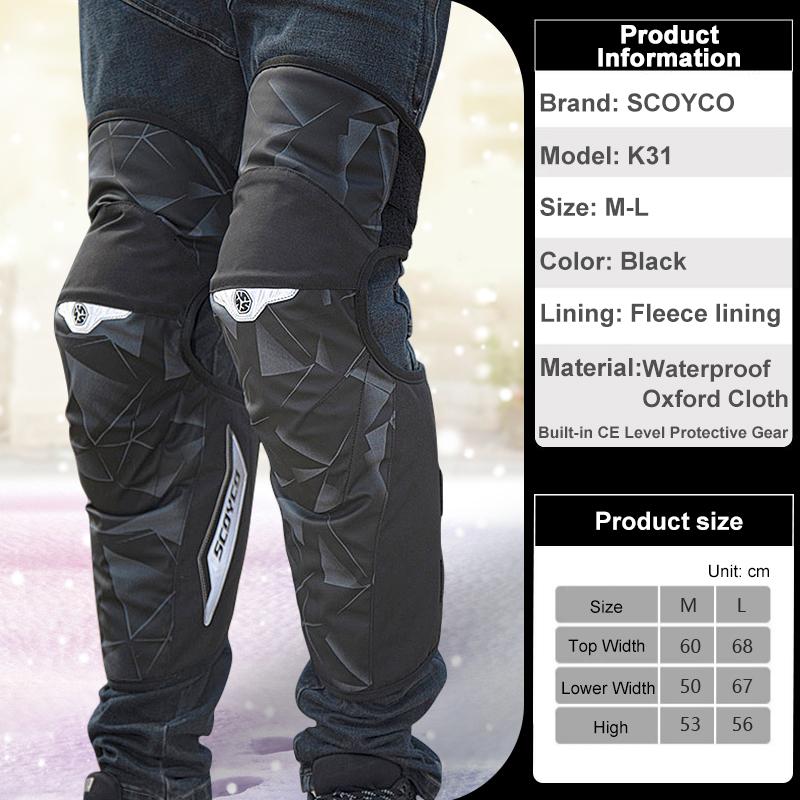 SCOYCO Motorcycle Warm Kneepad Legs Motorbike Riding Windproof Winter Waterproof Scooter Knee Pads CE2 Anti-fall Protective Gear