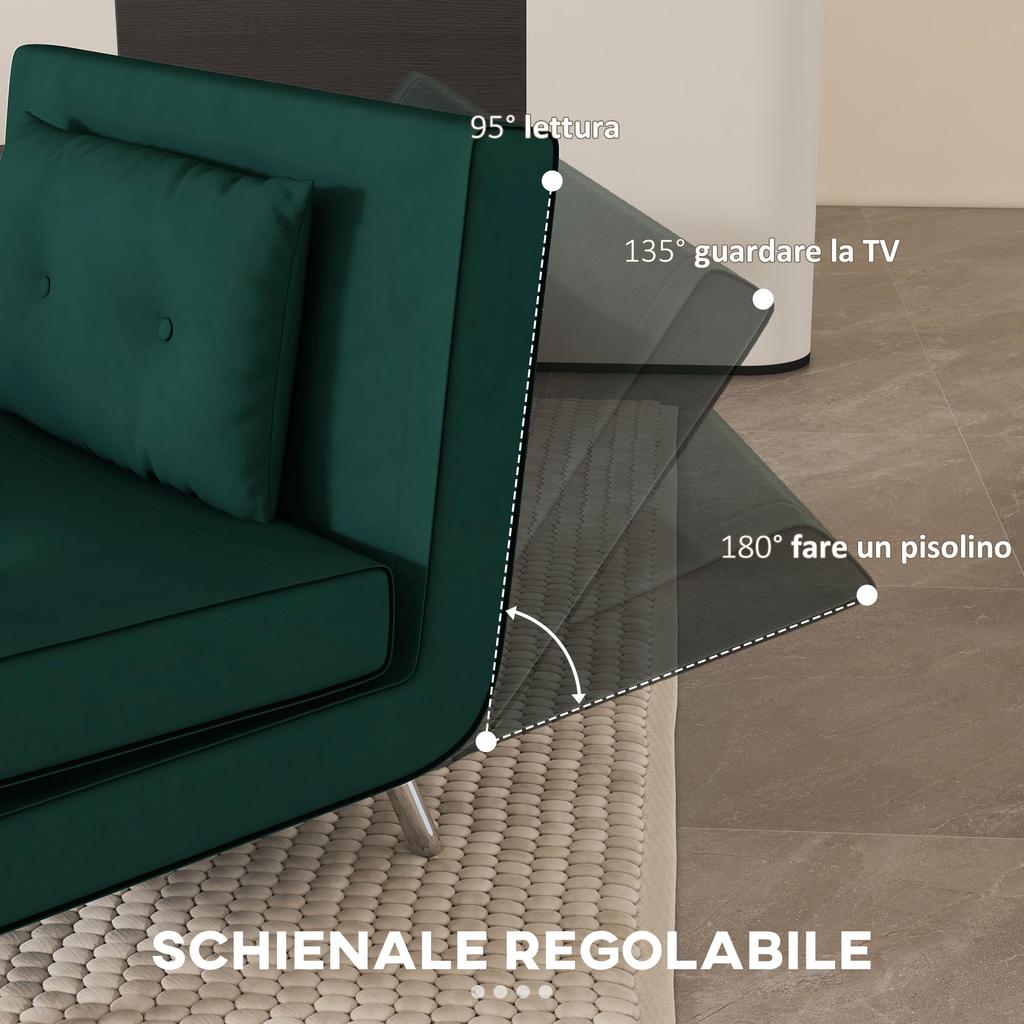 Single Bed Armchair 3 in 1, Reclining Armchair with 3 Levels with Velvet Covering and Cushion, 100x88x83cm, Dark Green